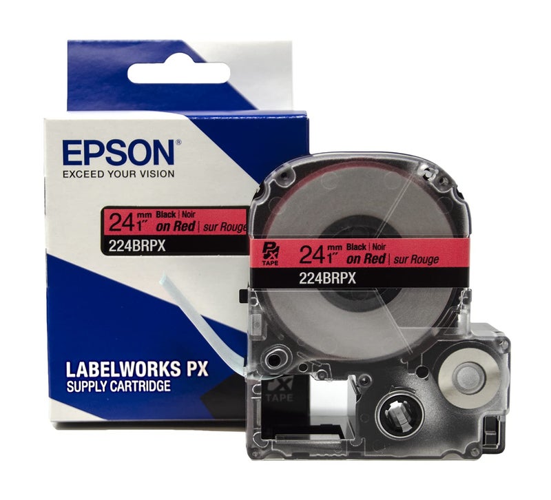 LABELWORKS Epson LABELWORKS 224BRPX PET (Polyester) Tape Cartridge - Black on Red Label Maker Tape - 1"" (24MM) Wide  30' - Image 1